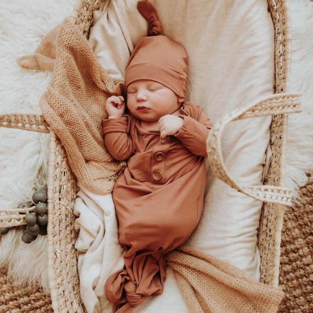 NWOT Caden Lane Camel Baby Gown with Matching Hat